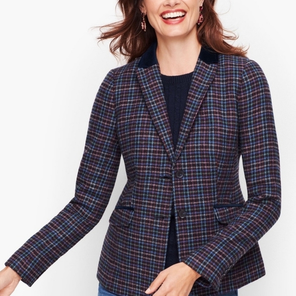 Talbots Mistletoe Plaid Shetland Wool Blazer - Picture 1 of 8